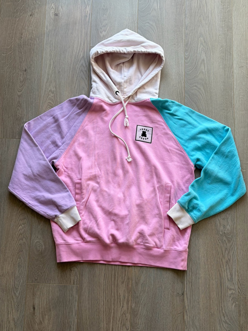 💗 Teddy Fresh Colorblock Hoodie — Pink, Lilac & Blue — Unisex — Neon Streetwear